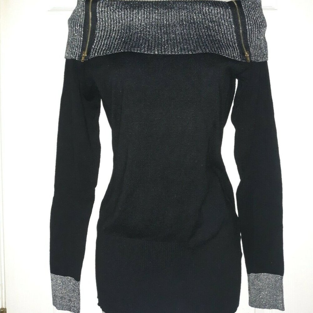 Venus Off The Shoulder Silver Metallic Sweater